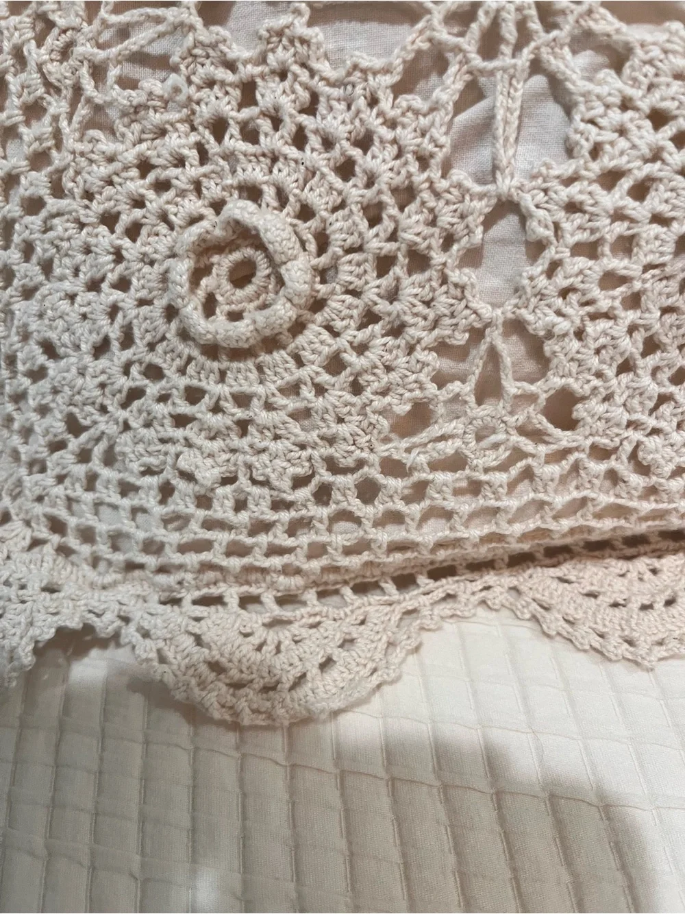 Set of 2 King Size Crochet Lace Decorative Pillow Cover Cream Cottagecore